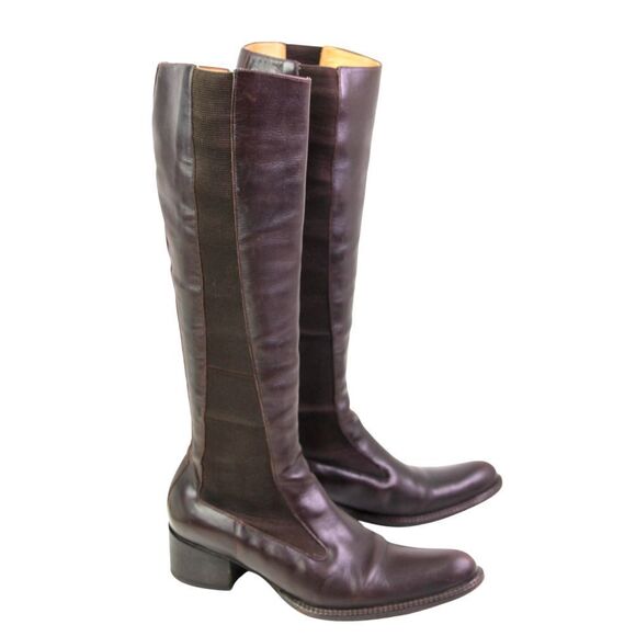 FREE LANCE BROWN GENUINE LEATHER MID HEEL ELASTIC SIDES PULL ON TALL BOOTS Sz 36 - Picture 5 of 9